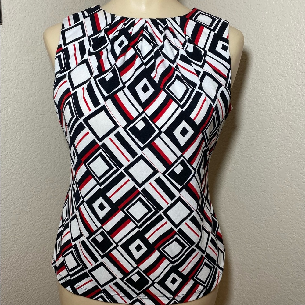 Calvin Klein Petite Sleeveless Pleated Neck Blouse Size S